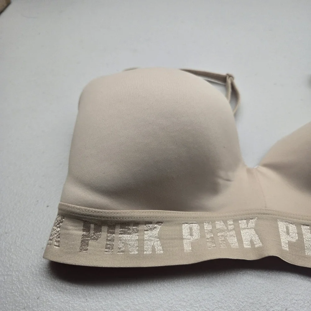 PINK Victoria's Secret Women Bra 34D Beige Lightly Lined Wear Everywhere Wireles